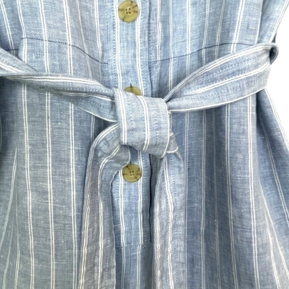 Everlane Linen Square Neck Blue Pinstripe Button Down Tie Front Jumpsuit 2 NWOT - Picture 5 of 14